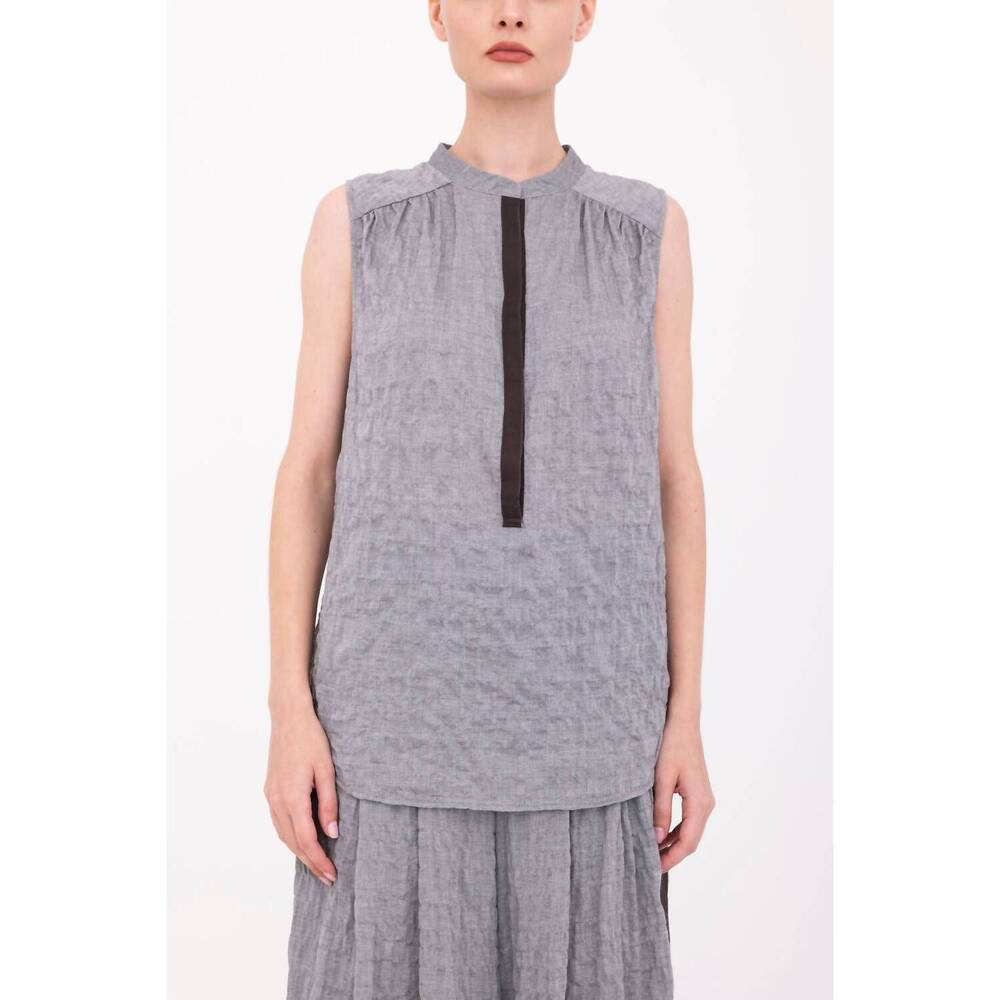 NEW ELAINE KIM begonia textured cotton button up in stone